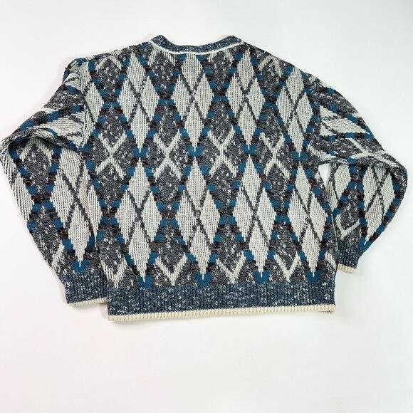 J.J. COCHRAN Sweater Men's Large Crew Neck Diamond Argyle Grandpa Dad Pullover - Picture 8 of 9